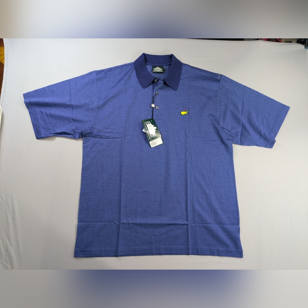 Masters Clubhouse Collection Men’s L Polo Golf Shirt Blue Herringbone Italy Made